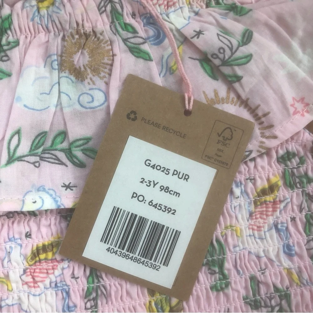 NEW Mini Boden Shirred Woven Midi Dress with Unicorn Print 2-3 Years - Picture 6 of 8